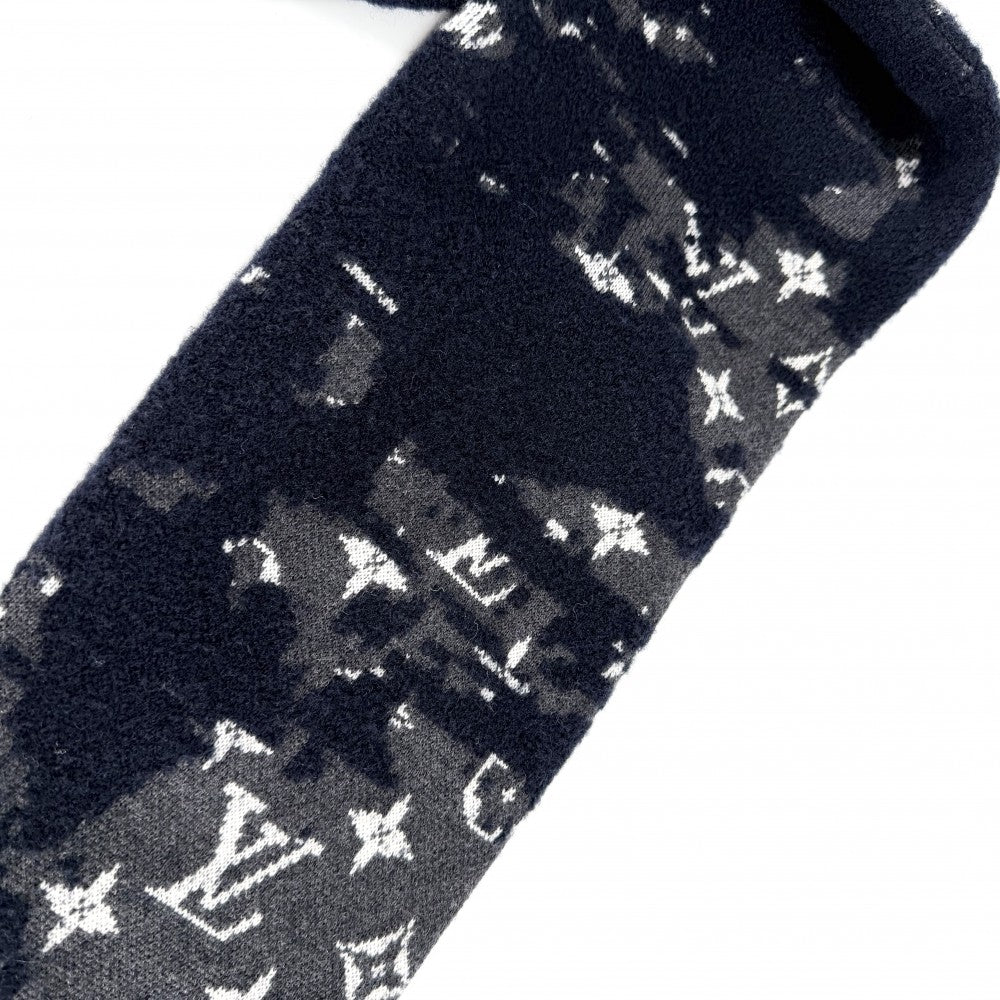 LOUIS VUITTON ルイヴィトン ニット モノグラム ディストレスト トップス 長袖 アパレル 服 XS ネイビー 紺 グレー 秋 冬 ウール ナイロン メンズ【中古品】
