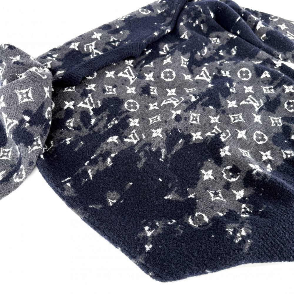 LOUIS VUITTON ルイヴィトン ニット モノグラム ディストレスト トップス 長袖 アパレル 服 XS ネイビー 紺 グレー 秋 冬 ウール ナイロン メンズ【中古品】