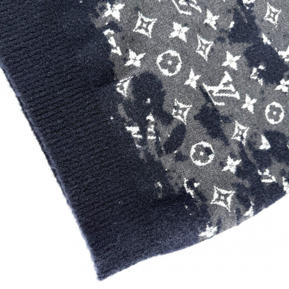 LOUIS VUITTON ルイヴィトン ニット モノグラム ディストレスト トップス 長袖 アパレル 服 XS ネイビー 紺 グレー 秋 冬 ウール ナイロン メンズ【中古品】