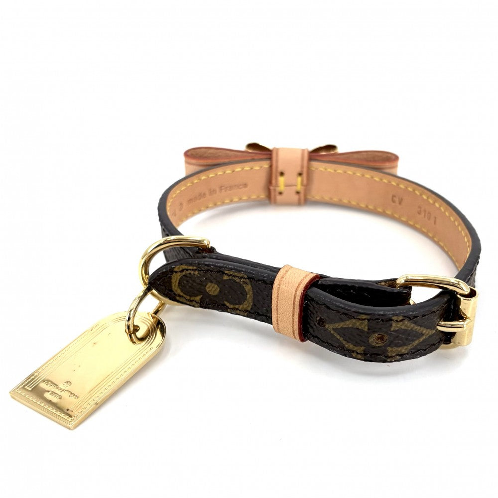 LOUIS VUITTON ルイヴィトン 雑貨 ペット用品 首輪 小型犬用 コリエバクスターXS リボン 小物 M58073 モノグラムキャンバス ブラウン 茶 ゴールド金具 ユニセックス【中古品】