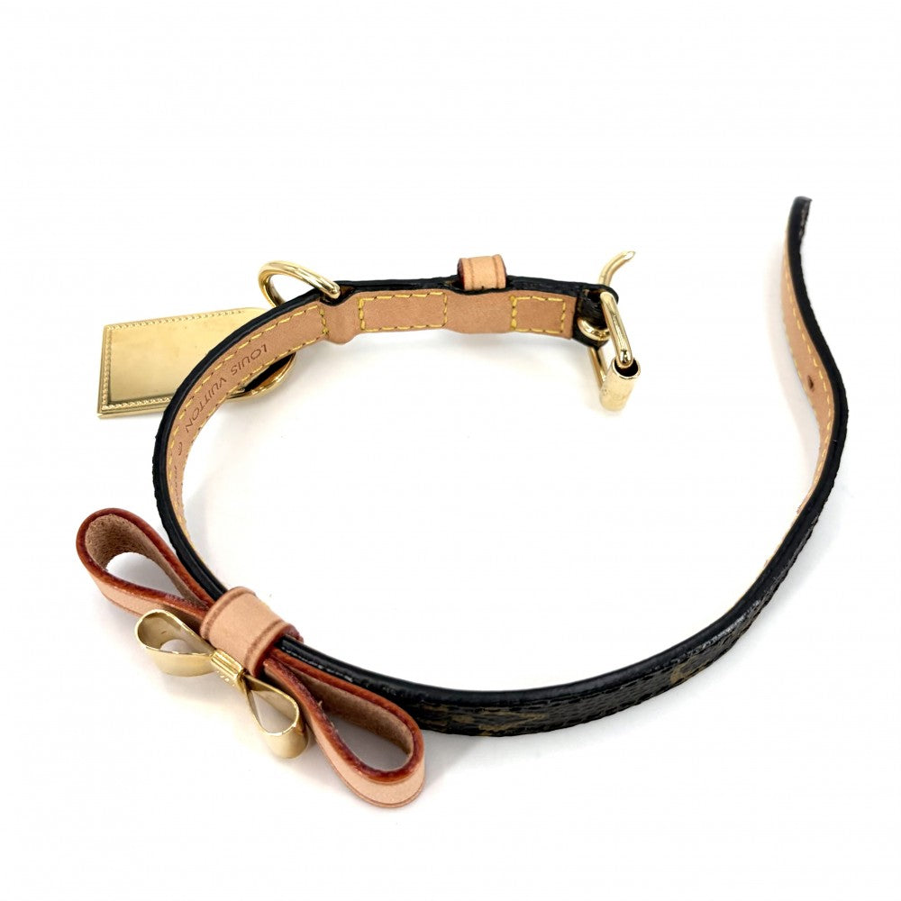 LOUIS VUITTON ルイヴィトン 雑貨 ペット用品 首輪 小型犬用 コリエバクスターXS リボン 小物 M58073 モノグラムキャンバス ブラウン 茶 ゴールド金具 ユニセックス【中古品】