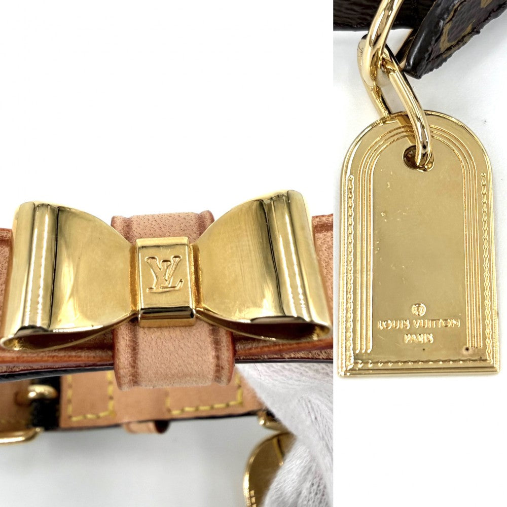 LOUIS VUITTON ルイヴィトン 雑貨 ペット用品 首輪 小型犬用 コリエバクスターXS リボン 小物 M58073 モノグラムキャンバス ブラウン 茶 ゴールド金具 ユニセックス【中古品】