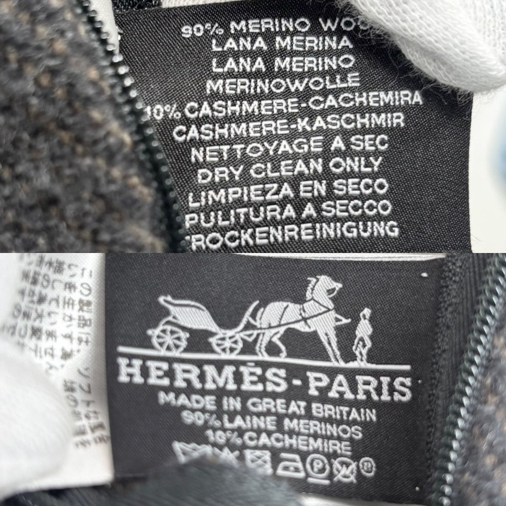【開店SALE】 HERMES エルメス 雑貨 クッション アヴァロンPM Hロゴ インテリア メンズ レディース ウール カシミヤ ダークグレー ホワイト 白 ユニセックス【中古品】