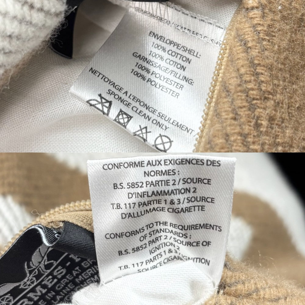 【開店SALE】 HERMES エルメス 雑貨 クッション アヴァロンGM Hロゴ インテリア メンズ レディース ウール カシミヤ ブラウン 茶 ホワイト 白 ユニセックス【中古品】