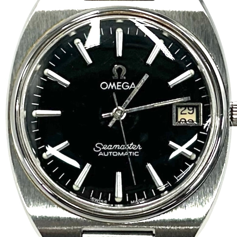 OMEGA オメガ 腕時計 シーマスター cal.1012 デイト AT ブラック文字盤 166.0216/366.0848 自動巻き ステンレススチール ブラック 黒 シルバー金具 メンズ【中古品】