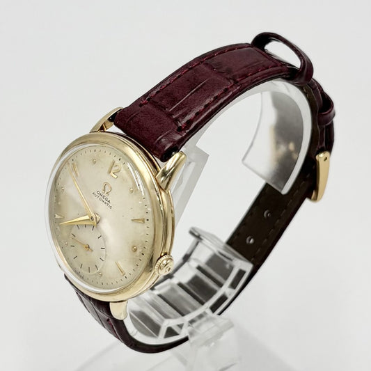 OMEGA オメガ 腕時計 ハーフローター スモールセコンド AT シルバー文字盤 F6212 自動巻き ステンレススチール レザー シルバー ブラウン 茶 ゴールド金具 メンズ【中古品】