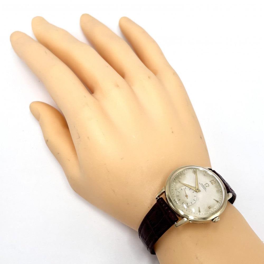 OMEGA オメガ 腕時計 ハーフローター スモールセコンド AT シルバー文字盤 F621﻿2 自動巻き ステンレススチール レザー シルバー ブラウン 茶 ゴールド金具 メンズ【中古品】