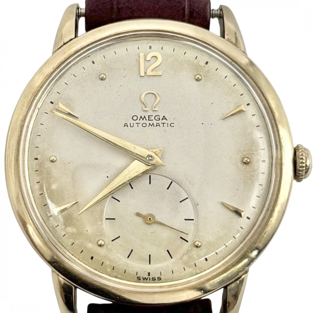 OMEGA オメガ 腕時計 ハーフローター スモールセコンド AT シルバー文字盤 F621﻿2 自動巻き ステンレススチール レザー シルバー ブラウン 茶 ゴールド金具 メンズ【中古品】