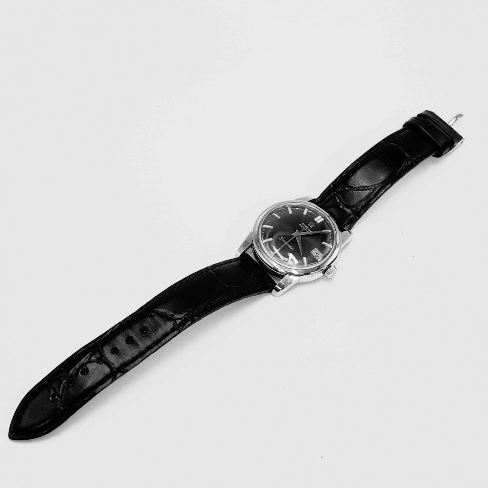 OMEGA オメガ 腕時計 シーマスター cal.503 デイト AT ブラック文字盤 2849-1SC 自動巻き ステンレススチール レザー ブラック 黒 シルバー金具 メンズ【中古品】
