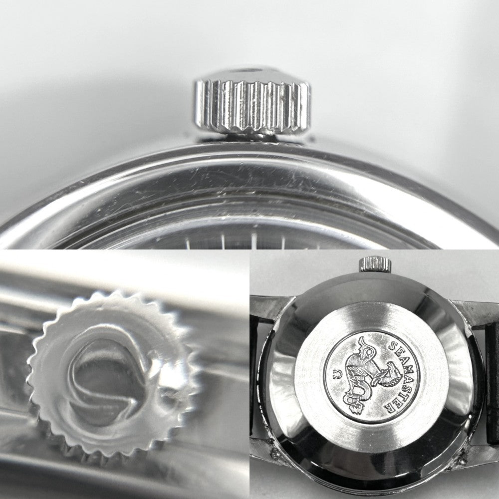 OMEGA オメガ 腕時計 シーマスター cal.503 デイト AT ブラック文字盤 2849-1SC 自動巻き ステンレススチール レザー ブラック 黒 シルバー金具 メンズ【中古品】