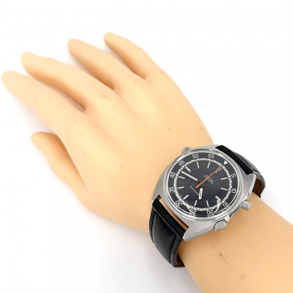 OMEGA オメガ 腕時計 シーマスター cal.865 クロノストップ MT インナーベゼル ブラック文字盤 145.008 手巻き ステンレススチール レザー ブラック 黒 シルバー金具 メンズ【中古品】