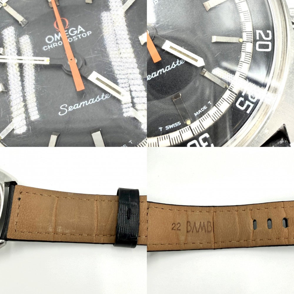 OMEGA オメガ 腕時計 シーマスター cal.865 クロノストップ MT インナーベゼル ブラック文字盤 145.008 手巻き ステンレススチール レザー ブラック 黒 シルバー金具 メンズ【中古品】