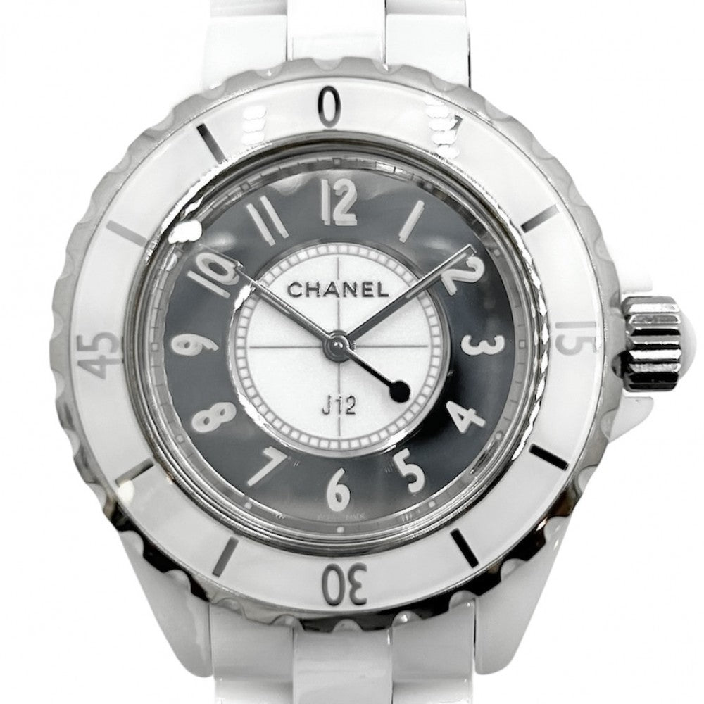 【開店SALE】 CHANEL シャネル 腕時計 J12 ミラー 33MM 白文字盤 QZ H4861 クオーツ セラミック ホワイト 白 メンズ【中古品】