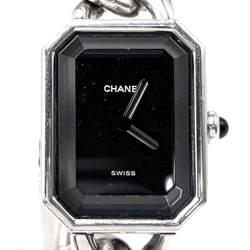 【開店SALE】 CHANEL シャネル 腕時計 チェーン プルミエールM ウォッチ 黒文字盤 H0452-M クオーツ ステンレススチール シルバー レディース【中古品】
