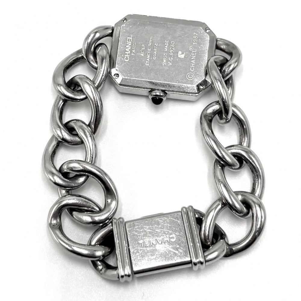 【開店SALE】 CHANEL シャネル 腕時計 チェーン プルミエールM ウォッチ 黒文字盤 H0452-M クオーツ ステンレススチール シルバー レディース【中古品】
