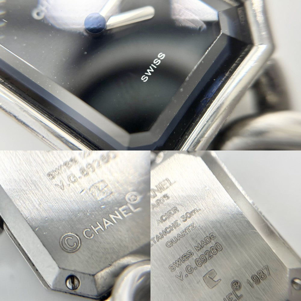 【開店SALE】 CHANEL シャネル 腕時計 チェーン プルミエールM ウォッチ 黒文字盤 H0452-M クオーツ ステンレススチール シルバー レディース【中古品】