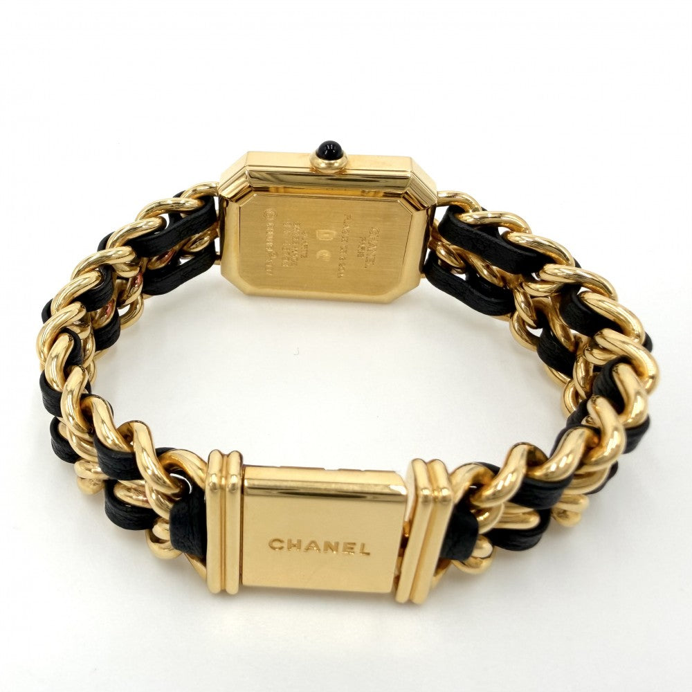 【開店SALE】 CHANEL シャネル 腕時計 プルミエールL ウォッチ 電池式 黒文字盤 QZ クオーツ GP レザー ゴールド ブラック 黒 レディース【中古品】