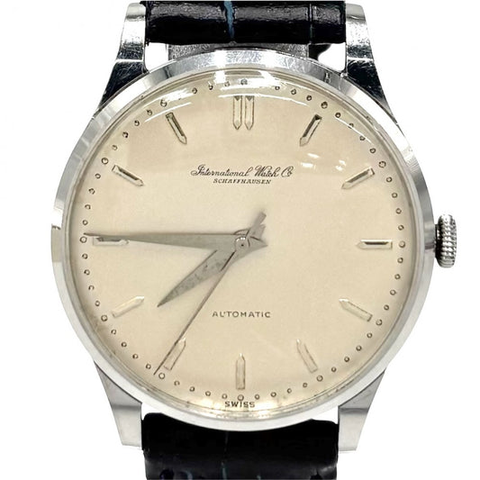 IWC SCHAFFHAUSEN アイダブリューシー シャフハウゼン 腕時計 オールドインター AT シルバー文字盤 メンズウォッチ SS Cal.89 自動巻き ステンレススチール レザー シルバー ネイビー 紺 メンズ【中古品】
