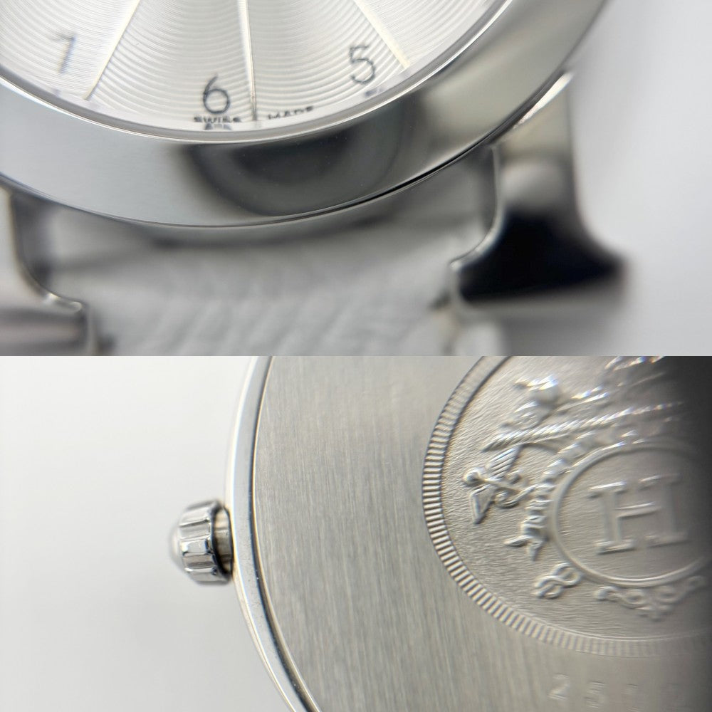 【開店SALE】 HERMES エルメス 腕時計 Hウォッチ ロンド ギョーシェ文字盤 革ベルト 電池式 HR1.510 クオーツ レザー ステンレススチール ホワイト 白 シルバー ユニセックス 2007年【中古品】