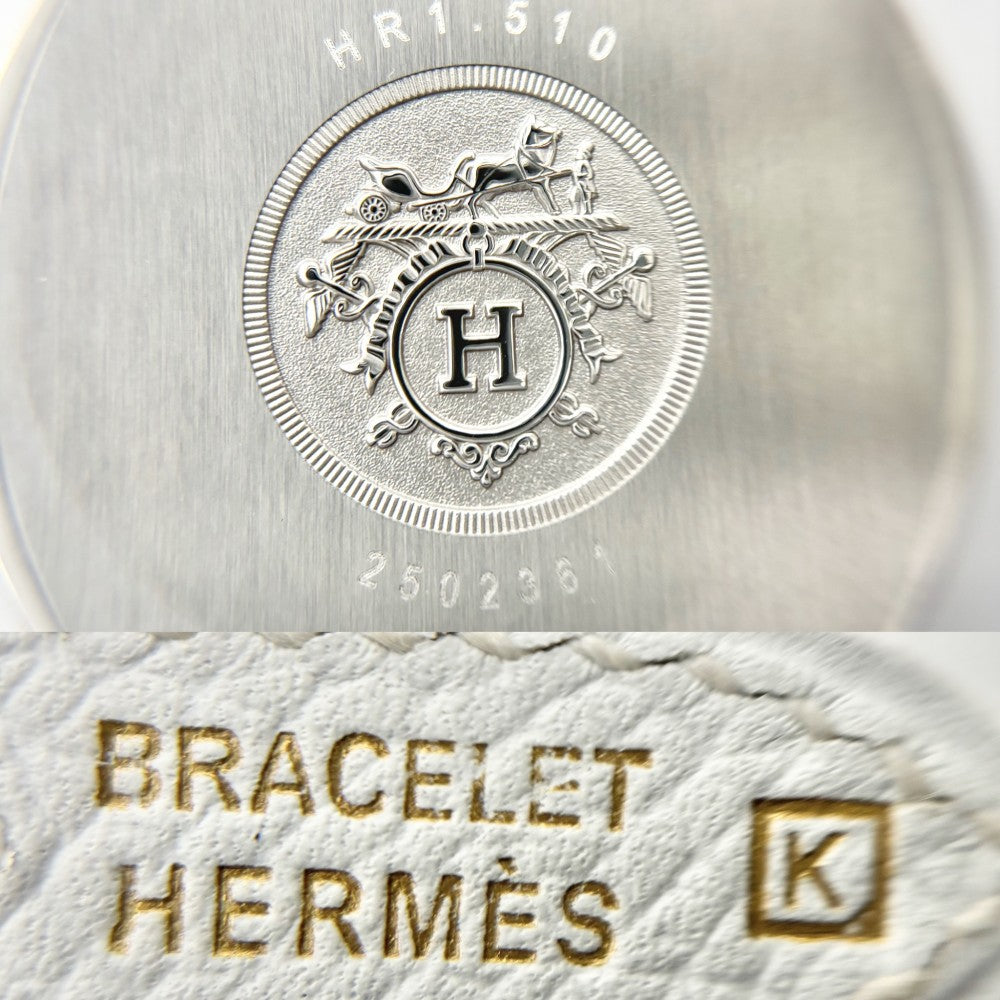 【開店SALE】 HERMES エルメス 腕時計 Hウォッチ ロンド ギョーシェ文字盤 革ベルト 電池式 HR1.510 クオーツ レザー ステンレススチール ホワイト 白 シルバー ユニセックス 2007年【中古品】