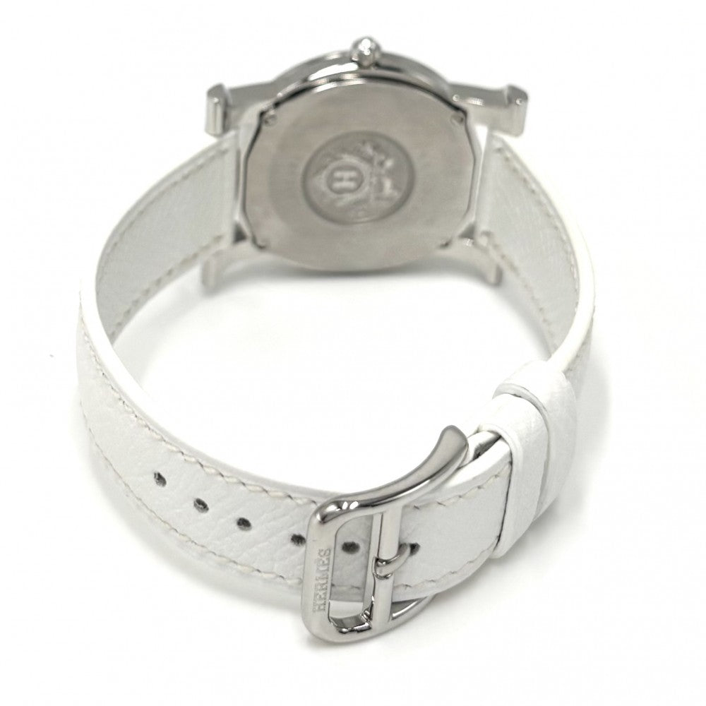 【開店SALE】 HERMES エルメス 腕時計 Hウォッチ ロンド ギョーシェ文字盤 革ベルト 電池式 HR1.510 クオーツ レザー ステンレススチール ホワイト 白 シルバー ユニセックス 2007年【中古品】