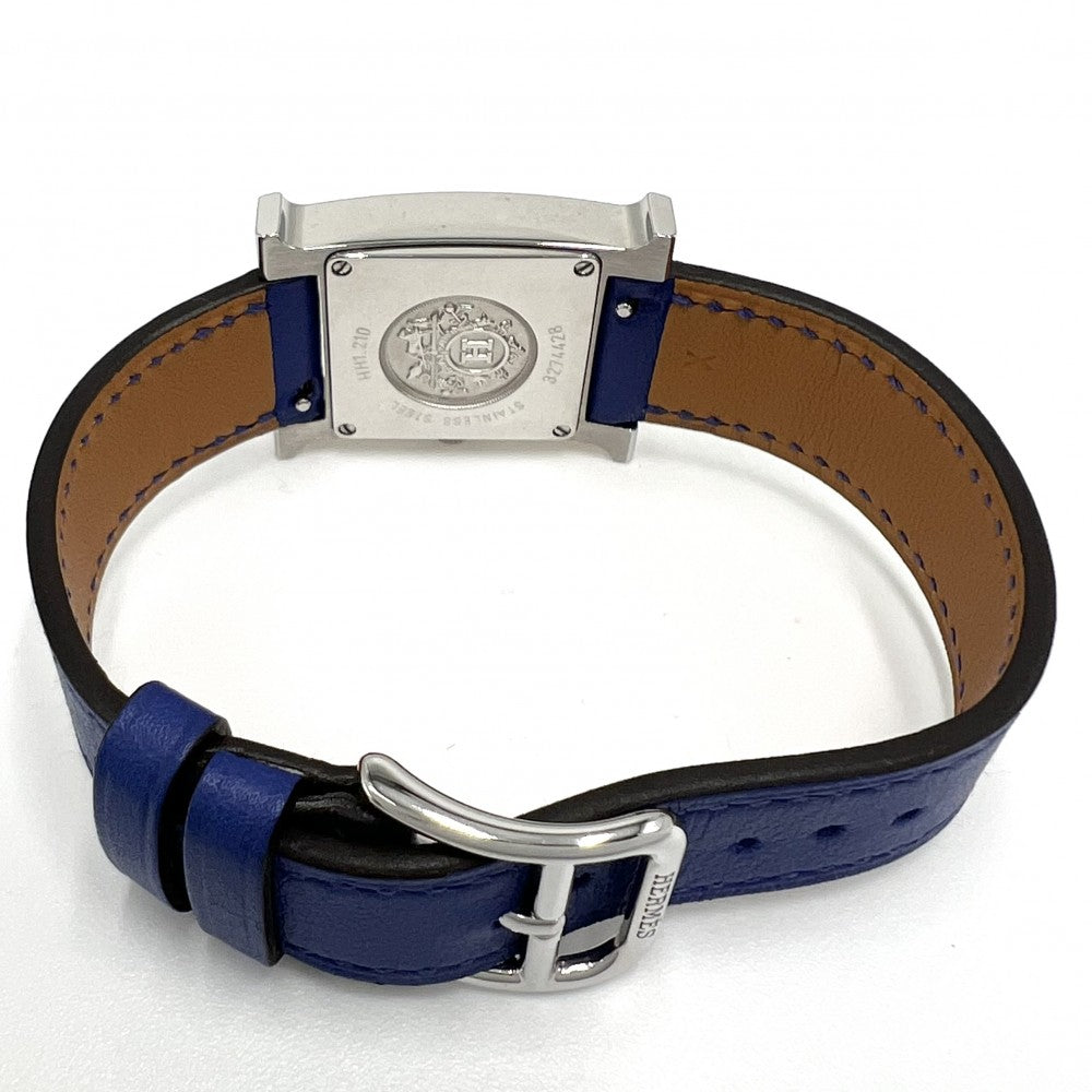 【開店SALE】 HERMES エルメス 腕時計 Hウォッチ ホワイト文字盤 H WATCH 革ベルト 電池式 HH1.201 クオーツ レザー ステンレススチール ブルー 青 シルバー レディース 2016年【中古品】