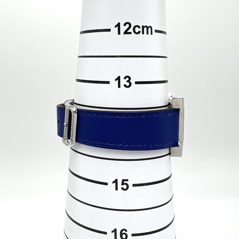 【開店SALE】 HERMES エルメス 腕時計 Hウォッチ ホワイト文字盤 H WATCH 革ベルト 電池式 HH1.201 クオーツ レザー ステンレススチール ブルー 青 シルバー レディース 2016年【中古品】