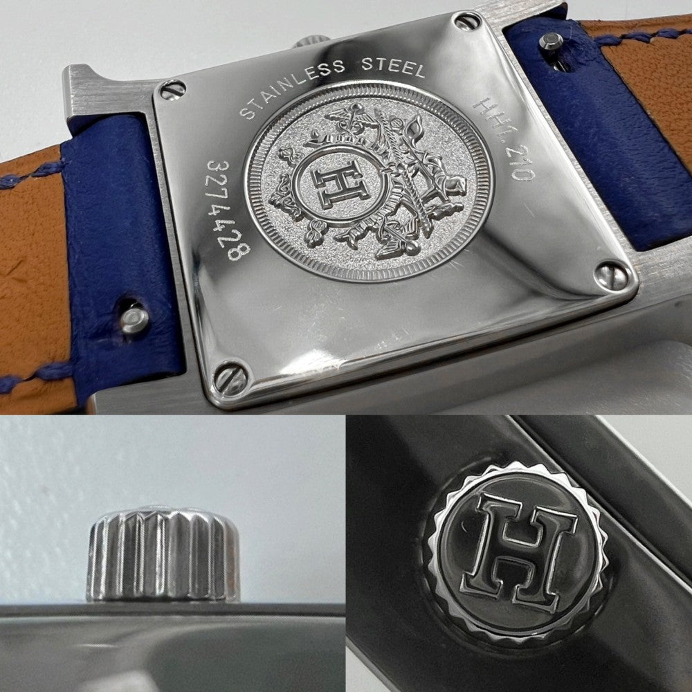【開店SALE】 HERMES エルメス 腕時計 Hウォッチ ホワイト文字盤 H WATCH 革ベルト 電池式 HH1.201 クオーツ レザー ステンレススチール ブルー 青 シルバー レディース 2016年【中古品】
