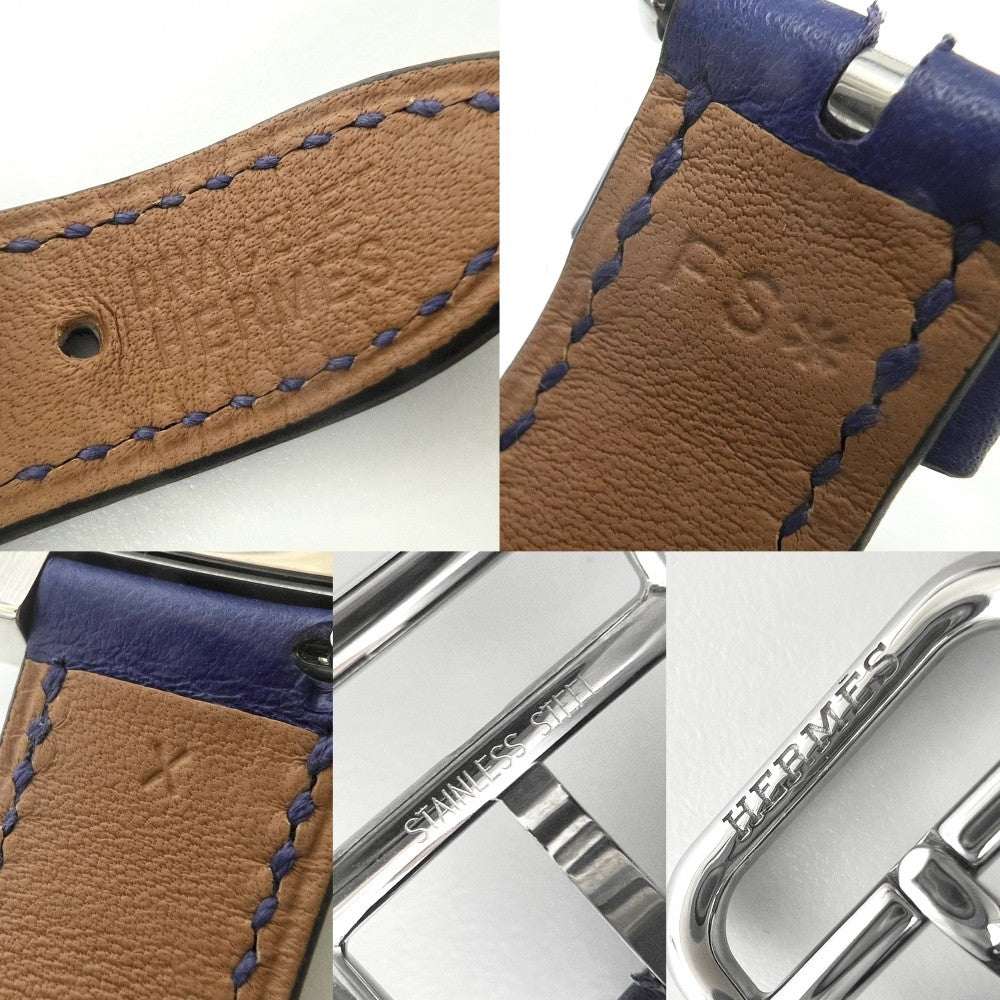 【開店SALE】 HERMES エルメス 腕時計 Hウォッチ ホワイト文字盤 H WATCH 革ベルト 電池式 HH1.201 クオーツ レザー ステンレススチール ブルー 青 シルバー レディース 2016年【中古品】