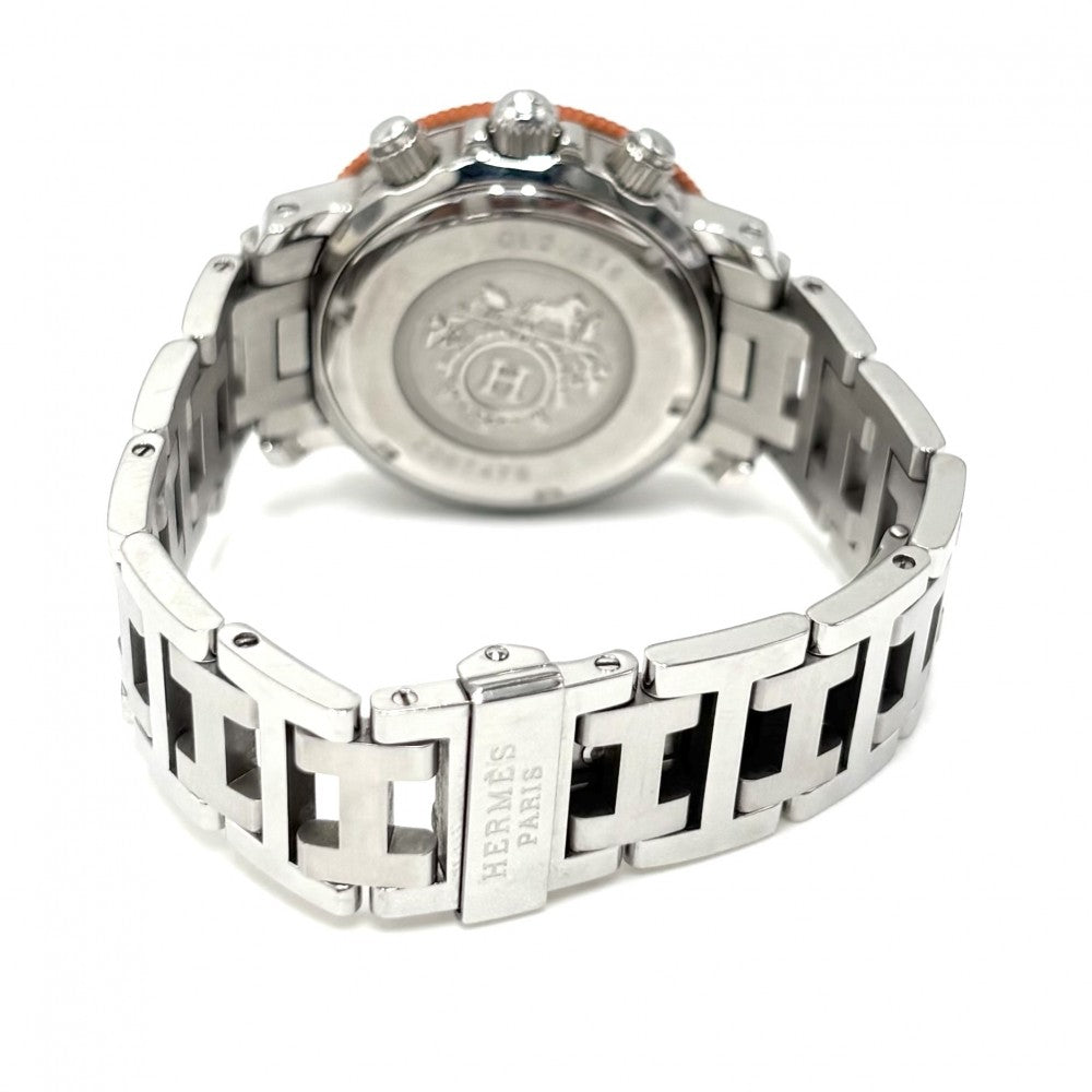 【開店SALE】 HERMES エルメス 腕時計 クリッパー クロノグラフ ダイバー デイト SS 電池式 CL2.316 クオーツ ステンレススチール シルバー オレンジ メンズ【中古品】