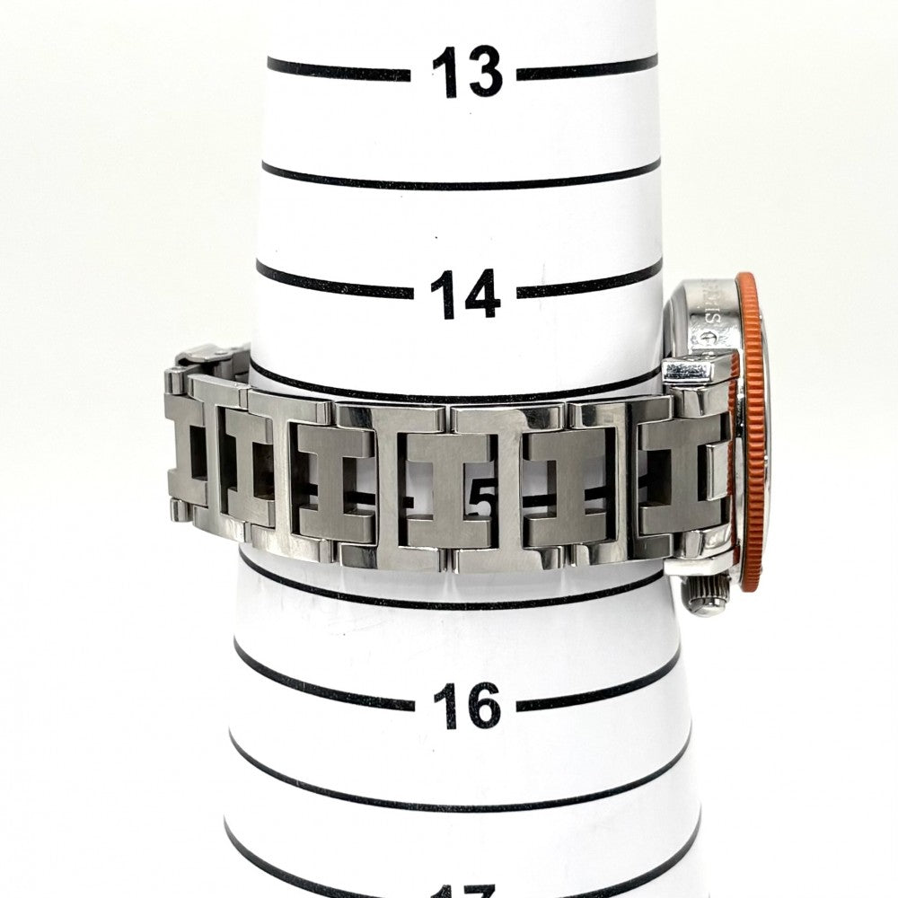 【開店SALE】 HERMES エルメス 腕時計 クリッパー クロノグラフ ダイバー デイト SS 電池式 CL2.316 クオーツ ステンレススチール シルバー オレンジ メンズ【中古品】