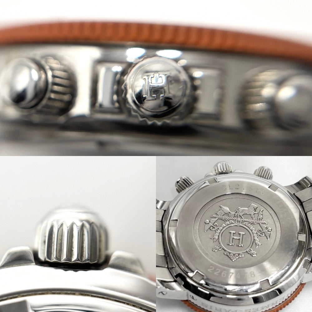 【開店SALE】 HERMES エルメス 腕時計 クリッパー クロノグラフ ダイバー デイト SS 電池式 CL2.316 クオーツ ステンレススチール シルバー オレンジ メンズ【中古品】
