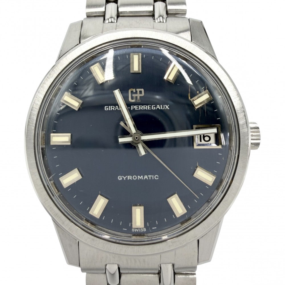 腕時計 ジラールぺルゴ ジャイロマティック　Gyromatic AT ネイビー文字盤 Girard Perregaux メンズウォッチ Cal.460.241 デイト 自動巻き ステンレススチール シルバー メンズ【中古品】