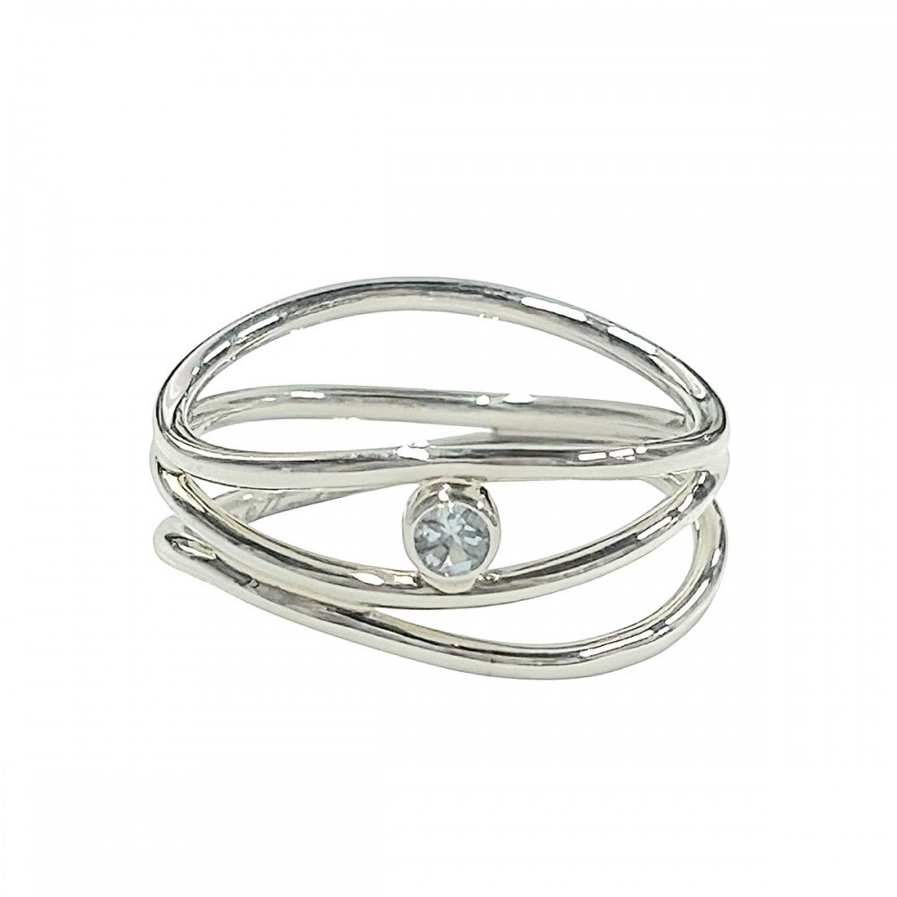 TIFFANY&Co. ティファニー 指輪 ウェーブリング ３ロウ ジュエリー アクセサリー シルバー925 アクアマリン 約10号 レディース 約2.0g【中古品】