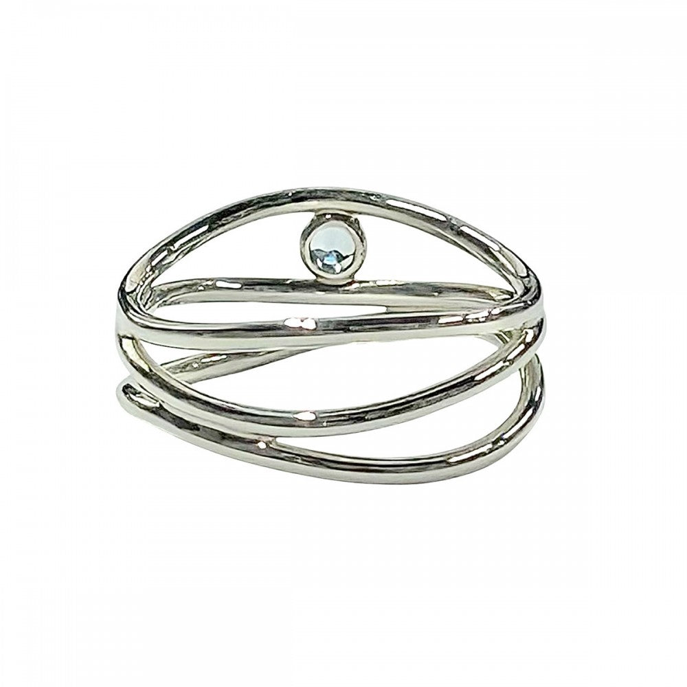 TIFFANY&Co. ティファニー 指輪 ウェーブリング ３ロウ ジュエリー アクセサリー シルバー925 アクアマリン 約10号 レディース 約2.0g【中古品】