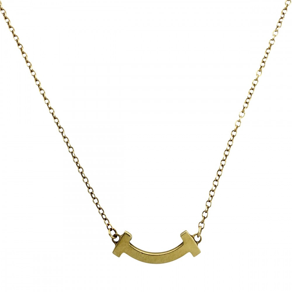 TIFFANY&Co. ティファニー ネックレス Tスマイル ミニペンダント ジュエリー 18金YG Au750 アクセサリー K18イエローゴールド ダイヤモンド レディース 約2.2g【中古品】