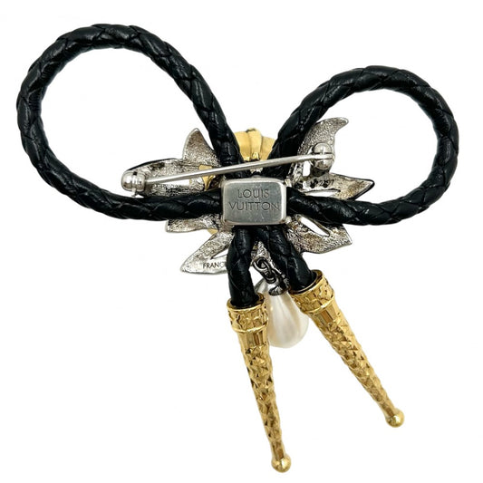 LOUIS VUITTON ルイヴィトン ブローチ リボンモチーフ ビジュー ラインストーン チャーム 小物 アクセサリー MP2197 ブラック 黒 ゴールド レディース【中古品】