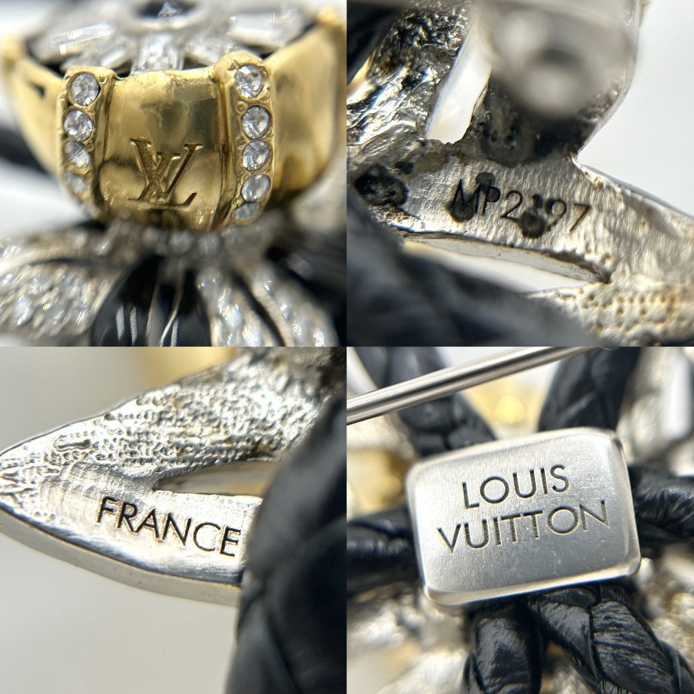 LOUIS VUITTON ルイヴィトン ブローチ リボンモチーフ ビジュー ラインストーン チャーム 小物 アクセサリー MP2197 ブラック 黒 ゴールド レディース【中古品】