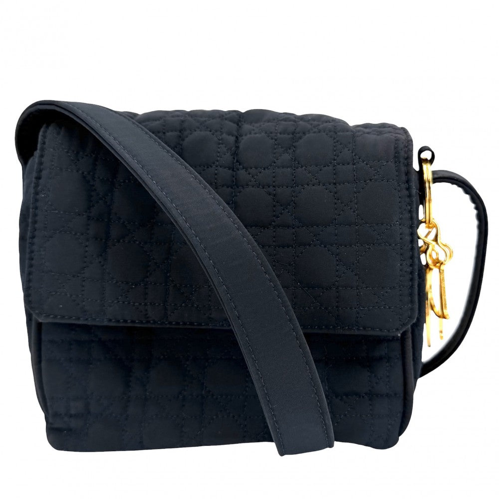 Christian Dior クリスチャンディオール ショルダーバッグ カナージュ ナイロン ダークネイビー ゴールド金具 レディース【中古品】