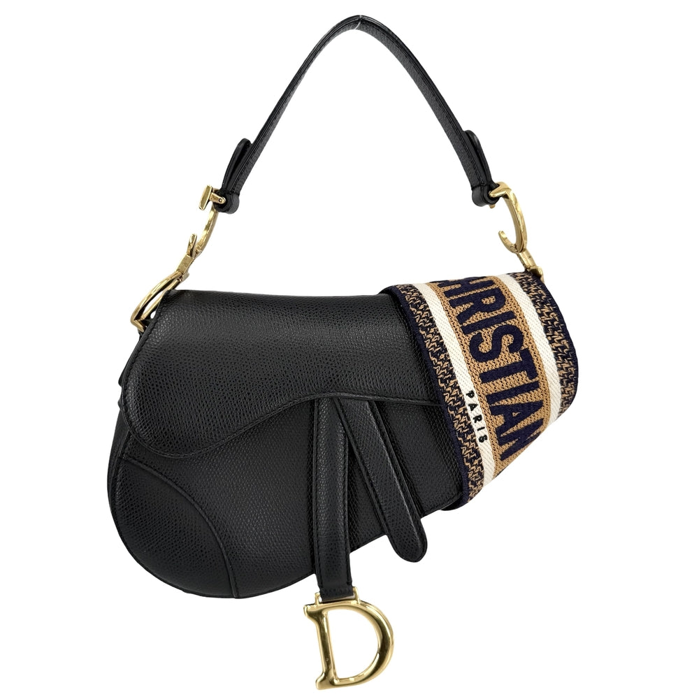 Dior ディオール 2WAY サドルバッグ ショルダーバッグ ハンドバッグ レザー ブラック 黒 ゴールド金具 レディース【中古品】