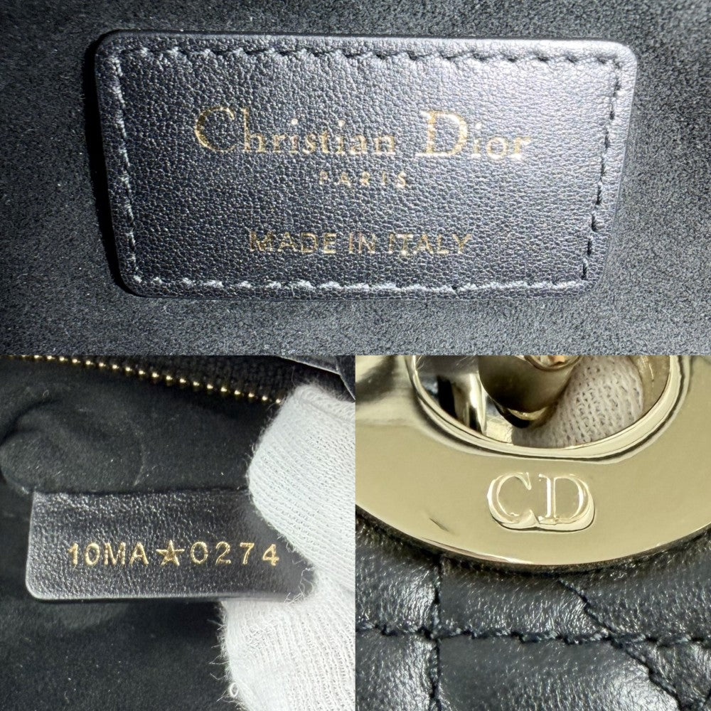 Christian Dior クリスチャンディオール ハンドバッグ カナージュ レディディオールミニ 小さめ ラムスキン ブラック 黒 ゴールド金具 レディース【中古品】