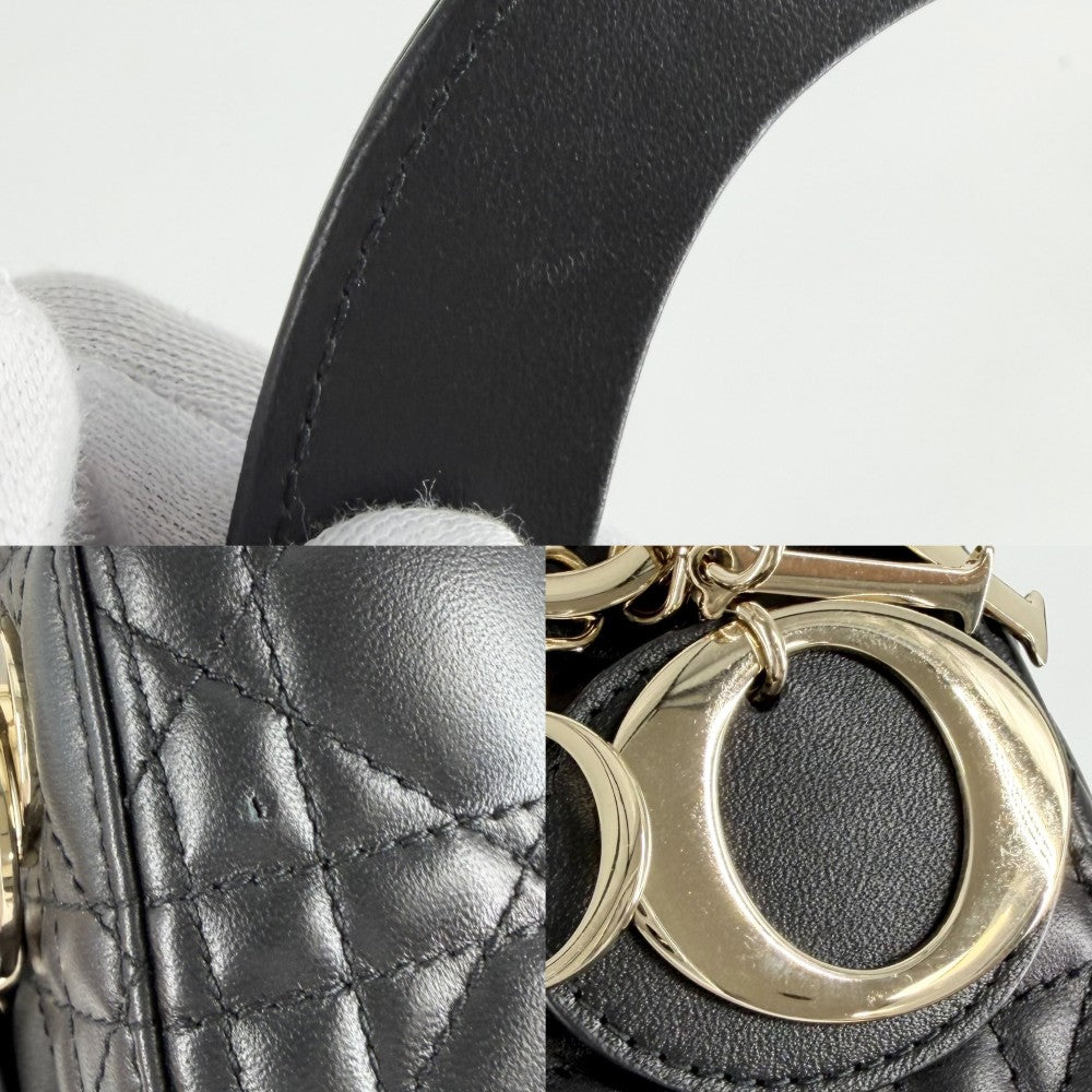 Christian Dior クリスチャンディオール ハンドバッグ カナージュ レディディオールミニ 小さめ ラムスキン ブラック 黒 ゴールド金具 レディース【中古品】