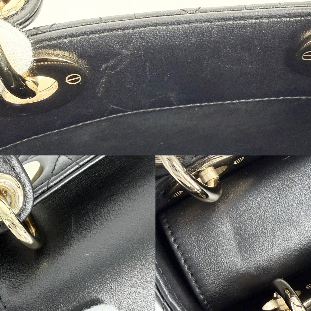 Christian Dior クリスチャンディオール ハンドバッグ カナージュ レディディオールミニ 小さめ ラムスキン ブラック 黒 ゴールド金具 レディース【中古品】