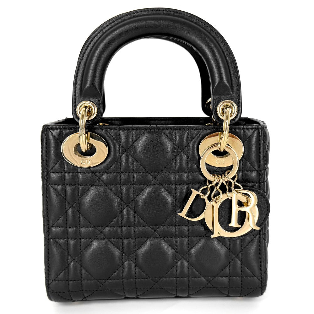 Christian Dior クリスチャンディオール ハンドバッグ カナージュ レディディオールミニ 小さめ ラムスキン ブラック 黒 ゴールド金具 レディース【中古品】