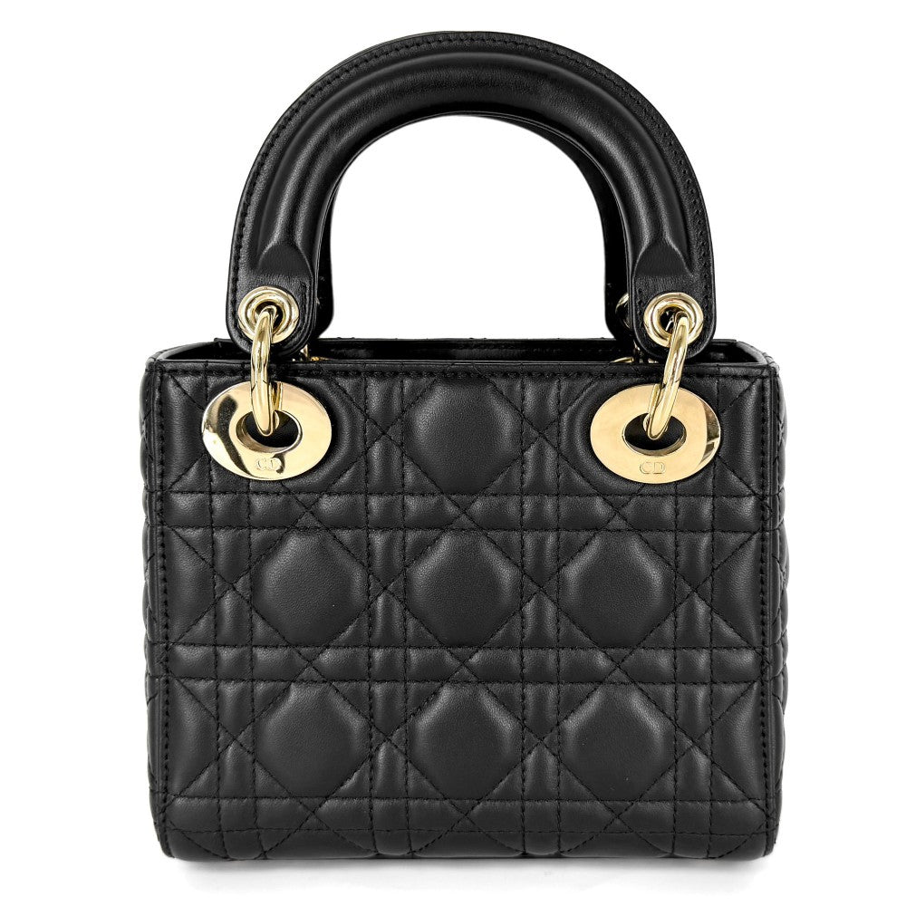 Christian Dior クリスチャンディオール ハンドバッグ カナージュ レディディオールミニ 小さめ ラムスキン ブラック 黒 ゴールド金具 レディース【中古品】