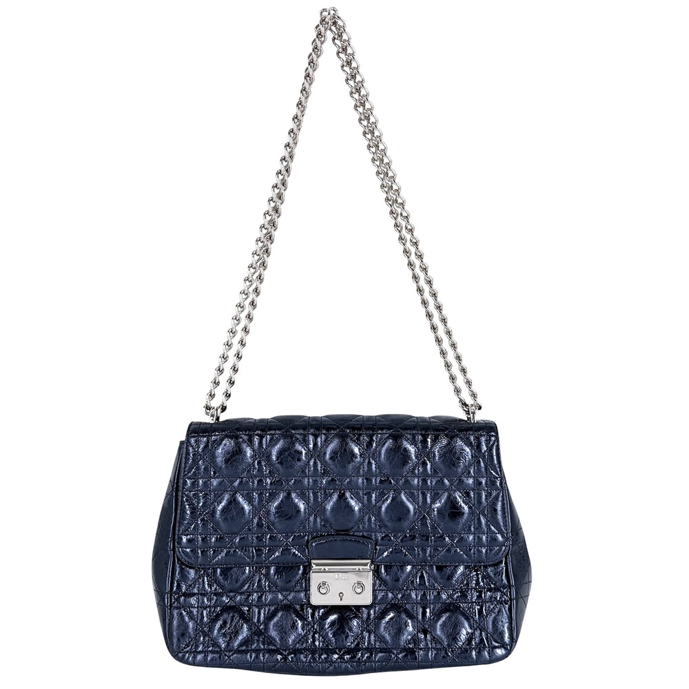 Christian Dior クリスチャンディオール 2WAY カナージュ ニューロック メタリック ショルダーバッグ ハンドバッグ レザー ブルー 青 シルバー金具 レディース【中古品】
