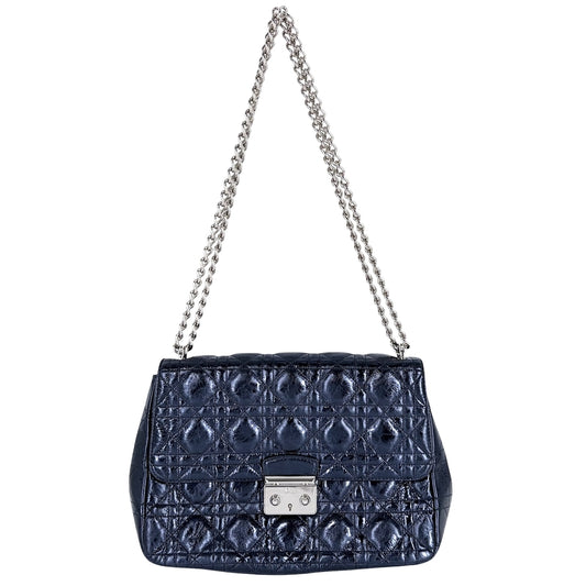 Christian Dior クリスチャンディオール 2WAY カナージュ ニューロック メタリック ショルダーバッグ ハンドバッグ レザー ブルー 青 シルバー金具 レディース【中古品】