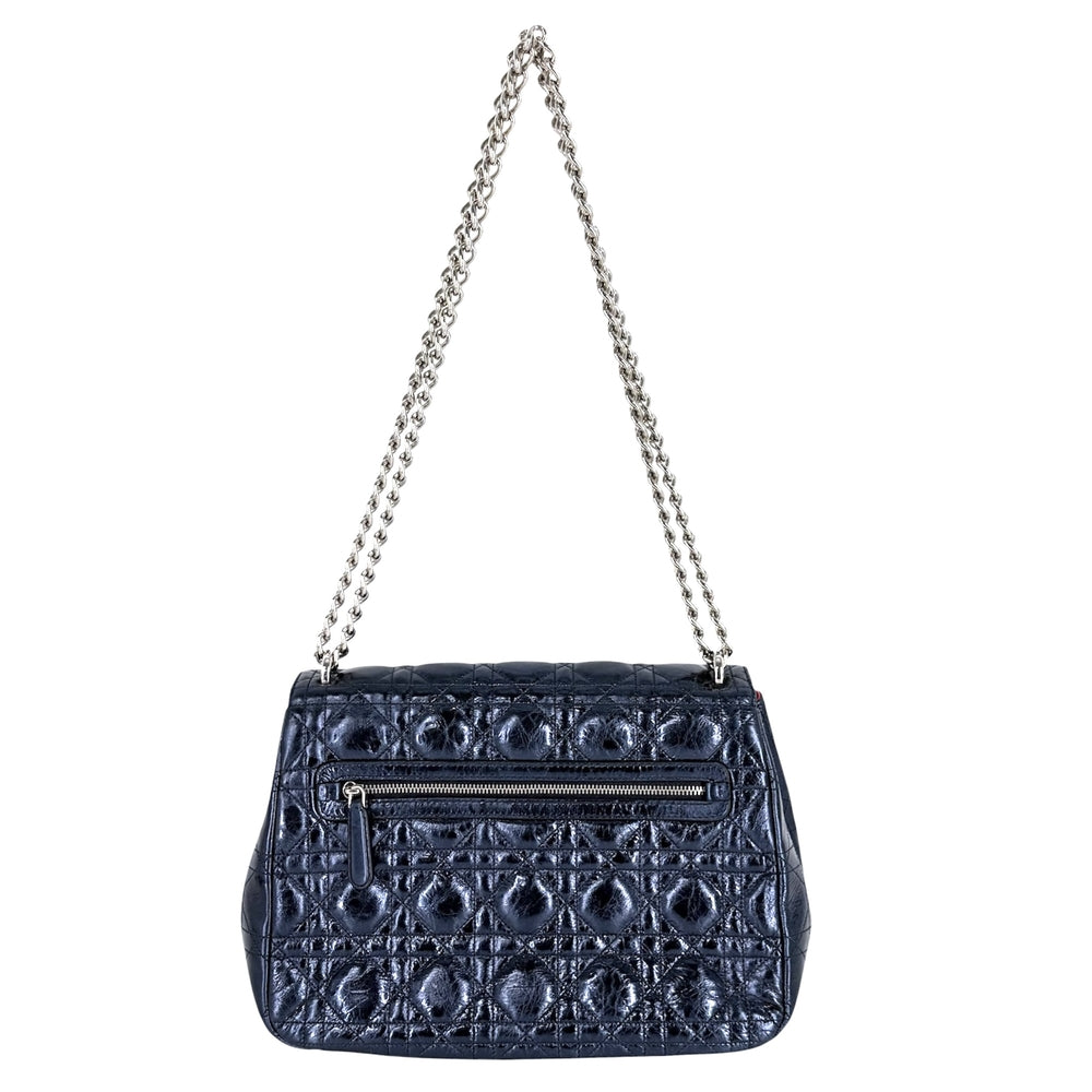 Christian Dior クリスチャンディオール 2WAY カナージュ ニューロック メタリック ショルダーバッグ ハンドバッグ レザー ブルー 青 シルバー金具 レディース【中古品】