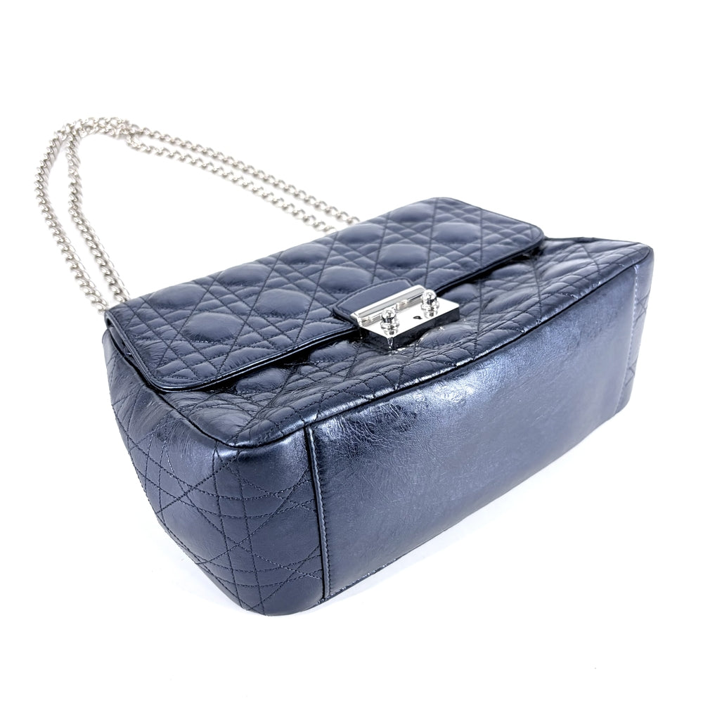 Christian Dior クリスチャンディオール 2WAY カナージュ ニューロック メタリック ショルダーバッグ ハンドバッグ レザー ブルー 青 シルバー金具 レディース【中古品】