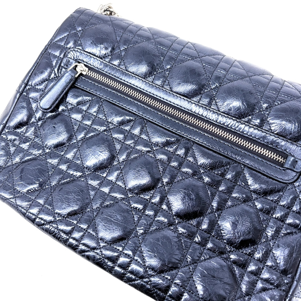 Christian Dior クリスチャンディオール 2WAY カナージュ ニューロック メタリック ショルダーバッグ ハンドバッグ レザー ブルー 青 シルバー金具 レディース【中古品】